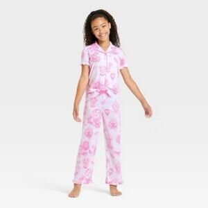 Wicked x Katie Kime Girls XL 14/16 Pink Button Pajama Set 2pc Shirt Pants